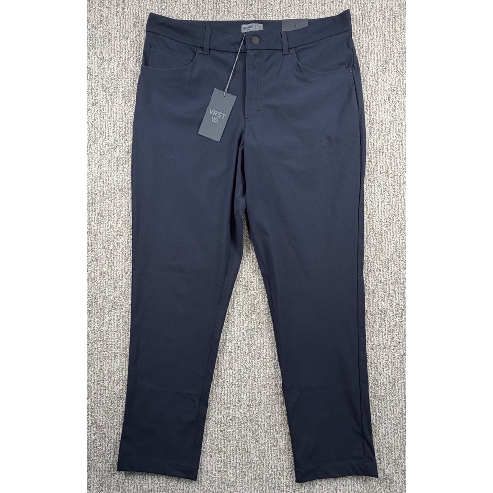 NEW VRST Limitless Slim Fit 5 Pocket Pants Mens 35x30 Navy Blue Tapered Gusseted